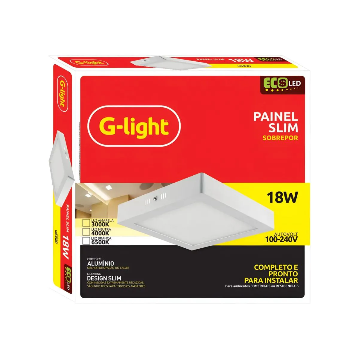 Painel Slim Ecoled Quadrado Sobrepor 18w 6000k G-light